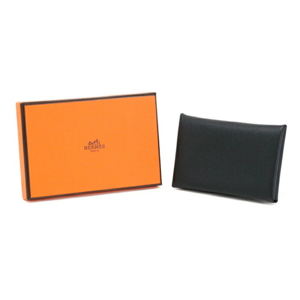 Hermes Calvi Vaux Madame Card Case Wallet Bifold Mini Multi Noir Black